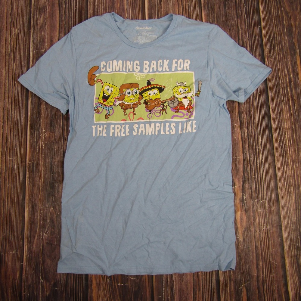 Nickelodeon Spongebob Shirt Mens Medium Blue Free Samples Like Funny Cartoon Tee